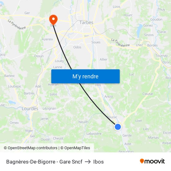 Bagnères-De-Bigorre - Gare Sncf to Ibos map