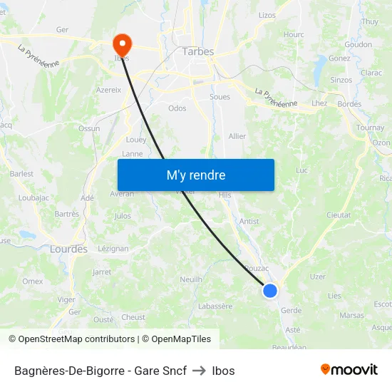 Bagnères-De-Bigorre - Gare Sncf to Ibos map
