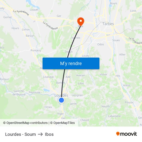 Lourdes - Soum to Ibos map