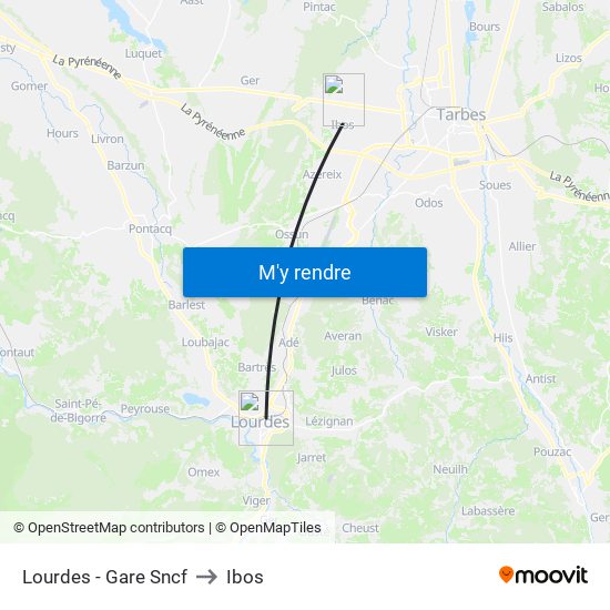 Lourdes - Gare Sncf to Ibos map