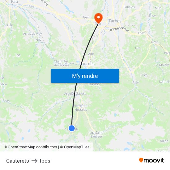 Cauterets to Ibos map