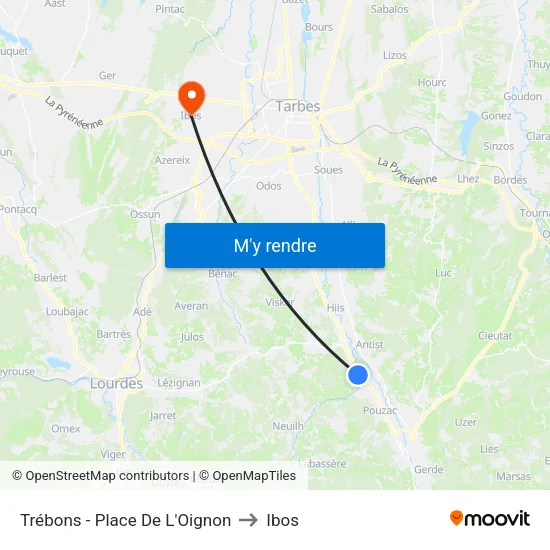 Trébons - Place De L'Oignon to Ibos map