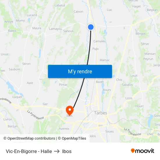 Vic-En-Bigorre - Halle to Ibos map