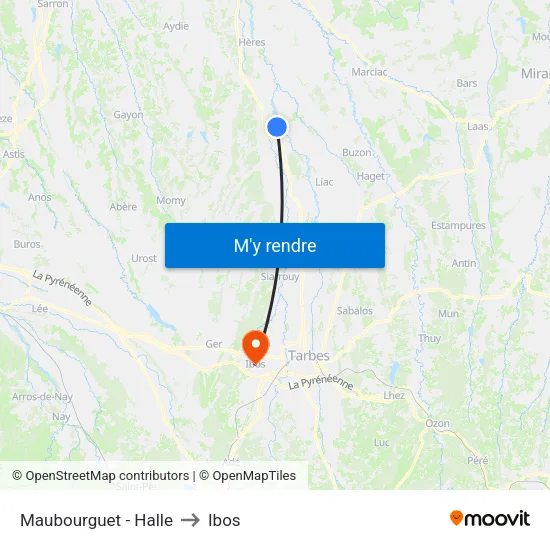 Maubourguet - Halle to Ibos map