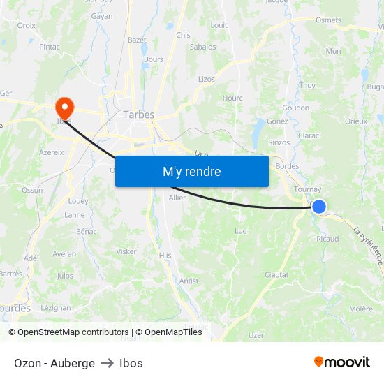 Ozon - Auberge to Ibos map