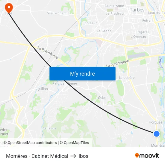 Momères - Cabinet Médical to Ibos map