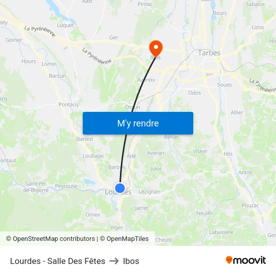 Lourdes - Salle Des Fêtes to Ibos map