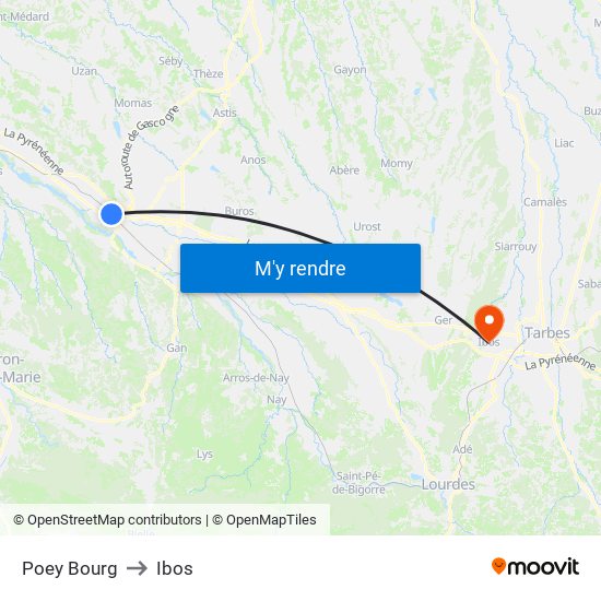 Poey Bourg to Ibos map
