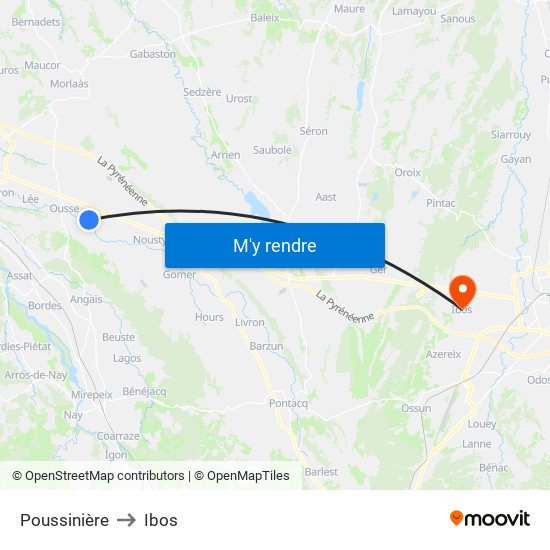 Poussinière to Ibos map
