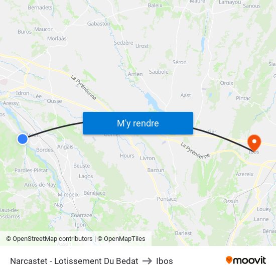 Narcastet - Lotissement Du Bedat to Ibos map