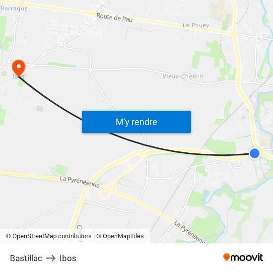 Bastillac to Ibos map