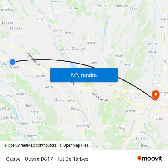 Ousse - Ousse D817 to Iut De Tarbes map