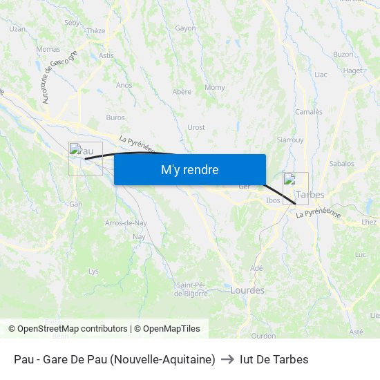 Pau - Gare De Pau (Nouvelle-Aquitaine) to Iut De Tarbes map