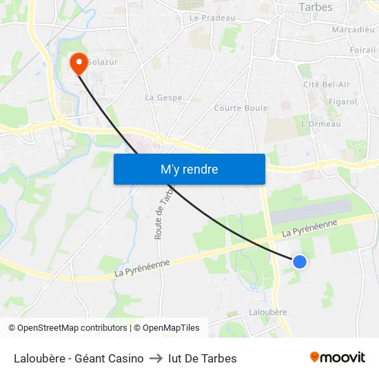 Laloubère - Géant Casino to Iut De Tarbes map