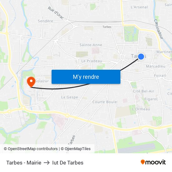 Tarbes - Mairie to Iut De Tarbes map