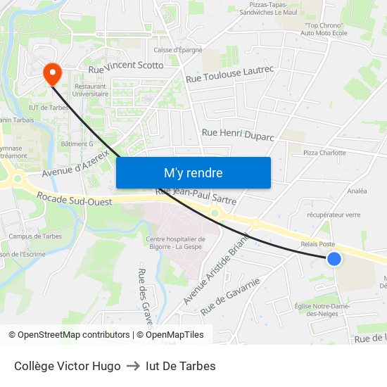 Collège Victor Hugo to Iut De Tarbes map