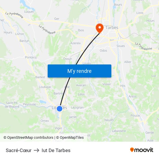 Sacré-Cœur to Iut De Tarbes map