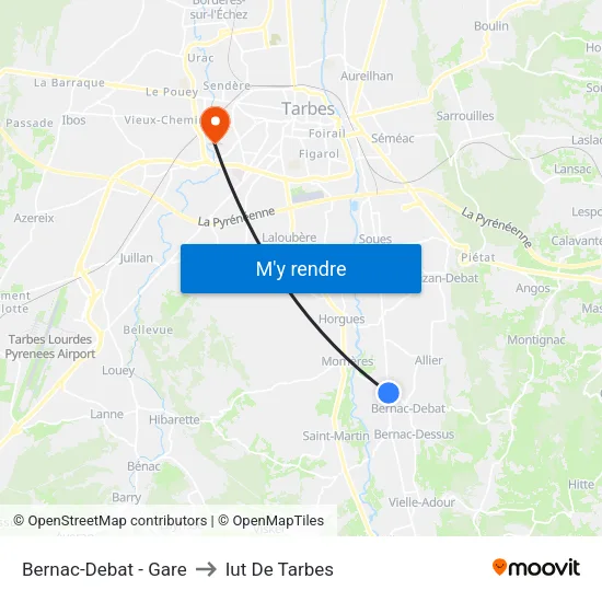 Bernac-Debat - Gare to Iut De Tarbes map
