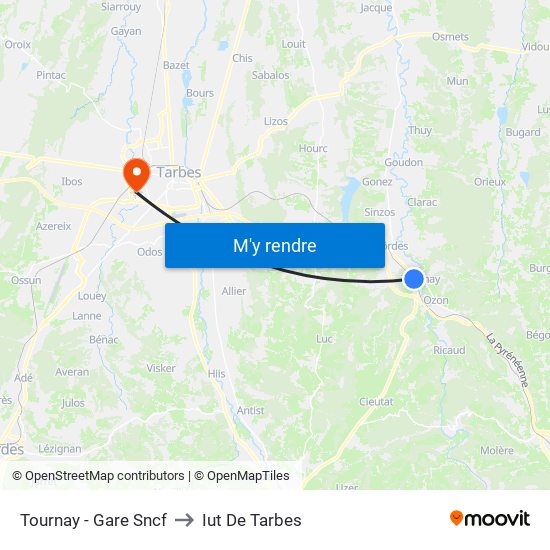 Tournay - Gare Sncf to Iut De Tarbes map