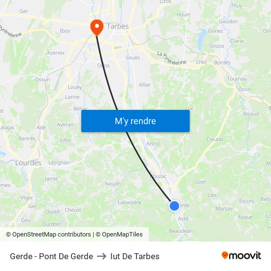 Gerde - Pont De Gerde to Iut De Tarbes map