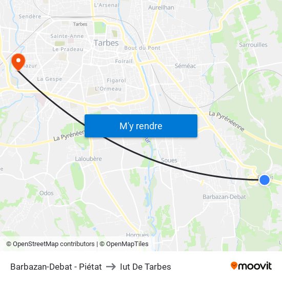 Barbazan-Debat - Piétat to Iut De Tarbes map