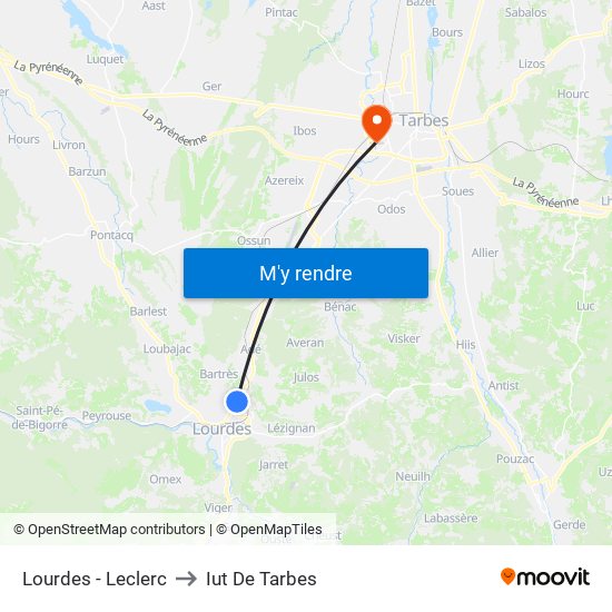 Lourdes - Leclerc to Iut De Tarbes map