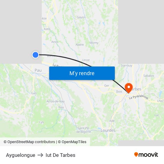 Ayguelongue to Iut De Tarbes map