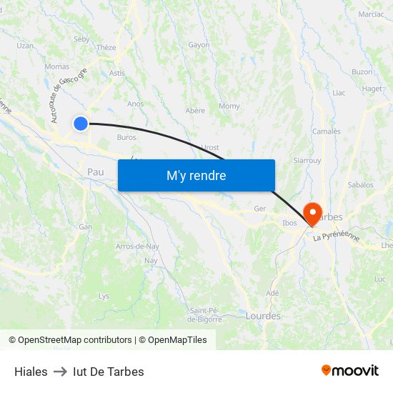 Hiales to Iut De Tarbes map