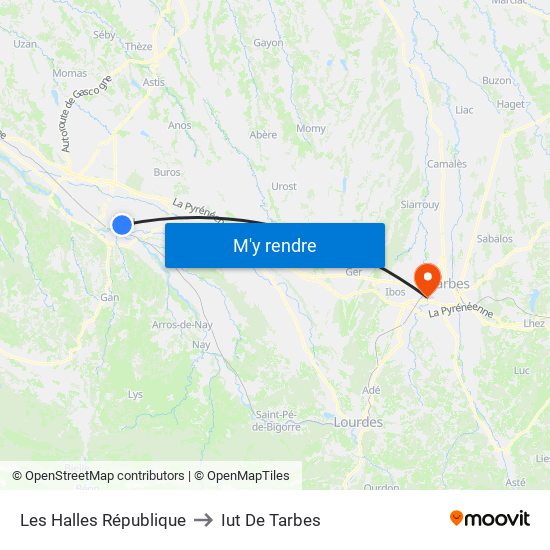 Les Halles République to Iut De Tarbes map