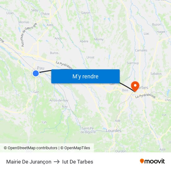 Mairie De Jurançon to Iut De Tarbes map