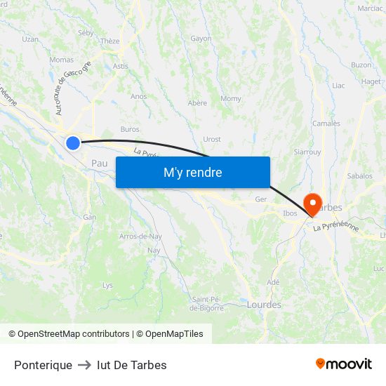 Ponterique to Iut De Tarbes map