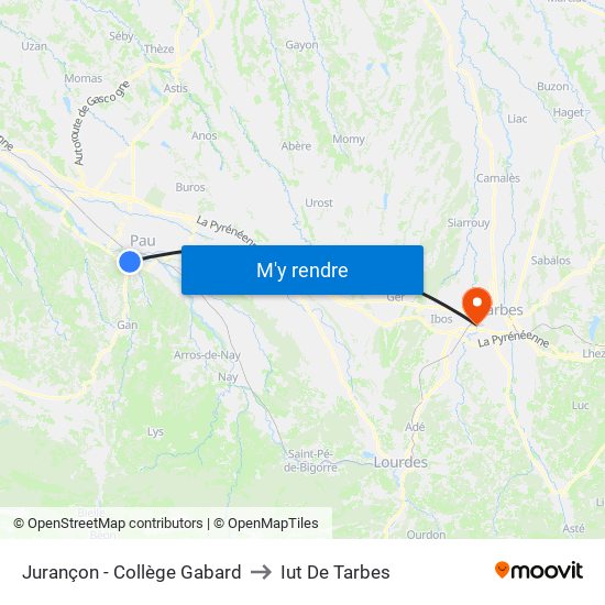 Jurançon - Collège Gabard to Iut De Tarbes map