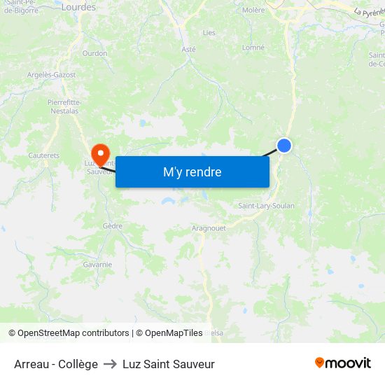 Arreau - Collège to Luz Saint Sauveur map