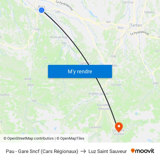 Pau - Gare Sncf (Cars Régionaux) to Luz Saint Sauveur map