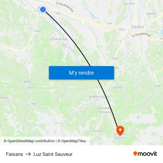 Faisans to Luz Saint Sauveur map