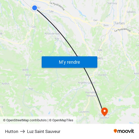 Hutton to Luz Saint Sauveur map