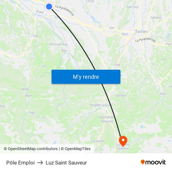 Pôle Emploi to Luz Saint Sauveur map