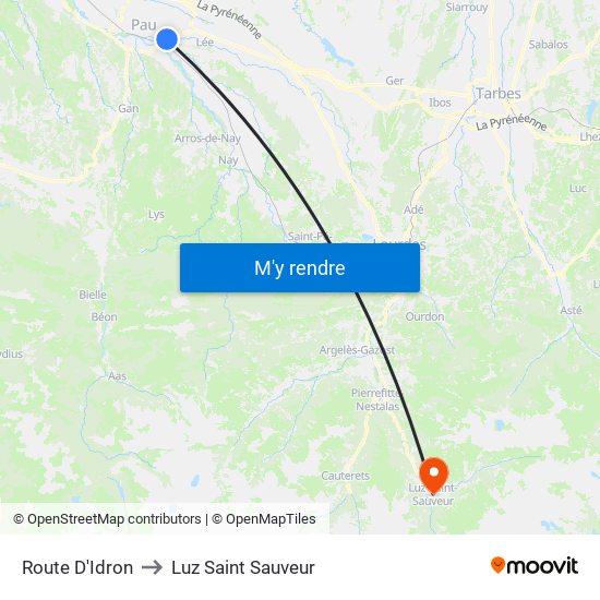 Route D'Idron to Luz Saint Sauveur map