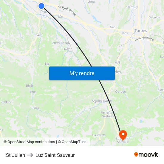 St Julien to Luz Saint Sauveur map
