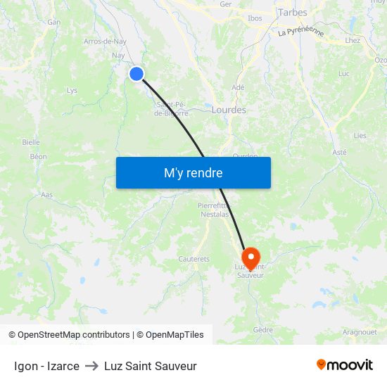 Igon - Izarce to Luz Saint Sauveur map