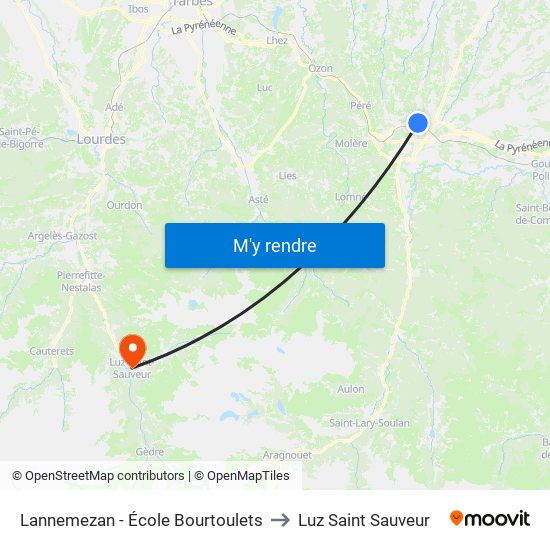 Lannemezan - École Bourtoulets to Luz Saint Sauveur map