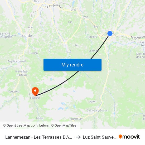 Lannemezan - Les Terrasses D'Aure to Luz Saint Sauveur map