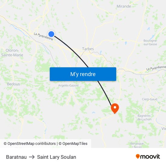 Baratnau to Saint Lary Soulan map
