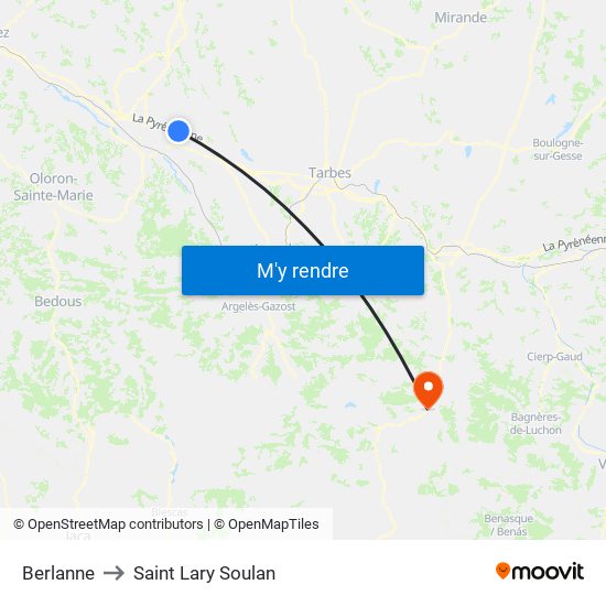 Berlanne to Saint Lary Soulan map