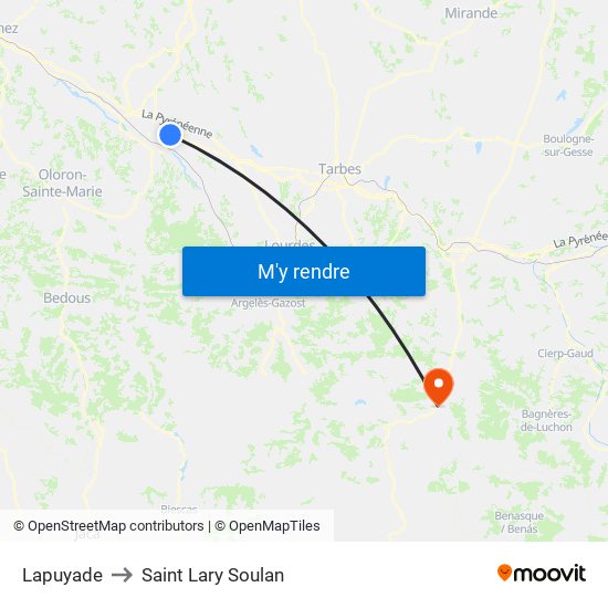 Lapuyade to Saint Lary Soulan map