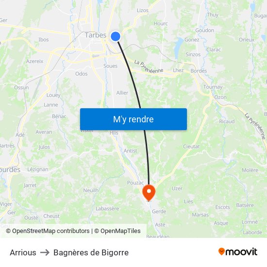 Arrious to Bagnères de Bigorre map