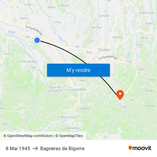 8 Mai 1945 to Bagnères de Bigorre map