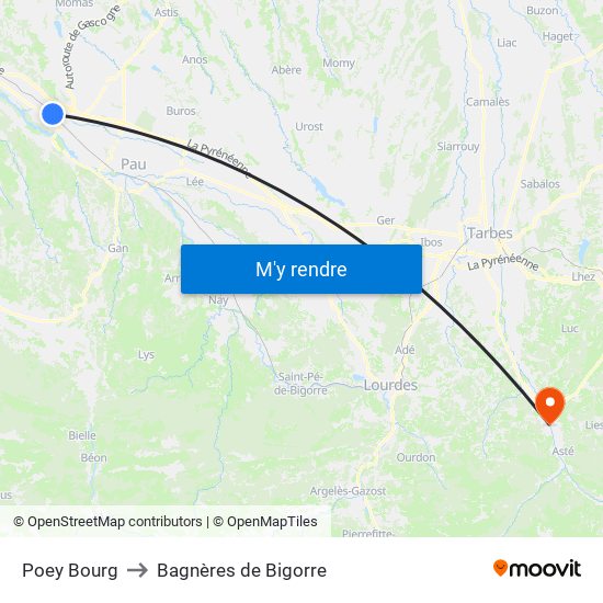 Poey Bourg to Bagnères de Bigorre map