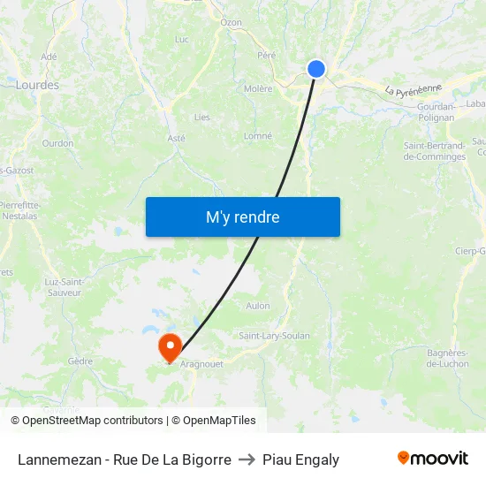 Lannemezan - Rue De La Bigorre to Piau Engaly map