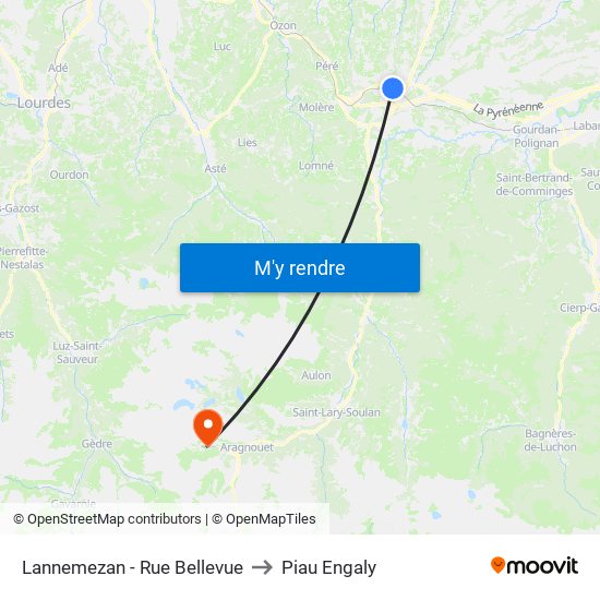 Lannemezan - Rue Bellevue to Piau Engaly map